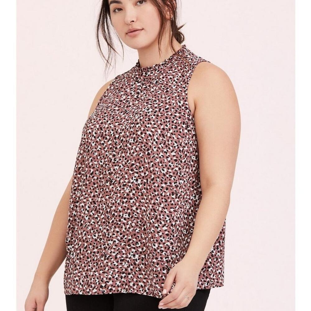 Torrid Womens Animals Print Ruffle Neck Tank Top Plus Size 1X Mob Wife Georgette